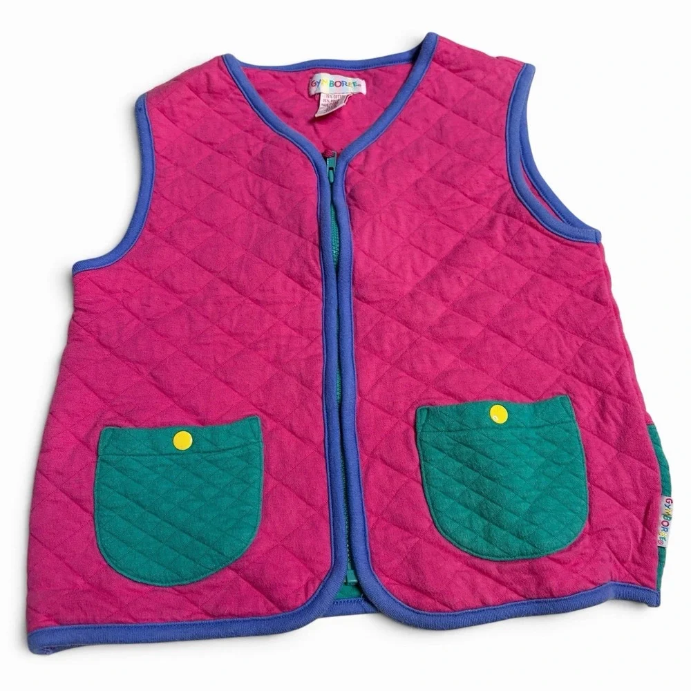 Vintage Gymboree Girls XL Colorblock Quilted Vest Snap Pink Rainbow Tag Retro